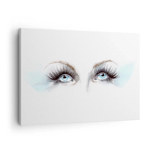 Obraz na plátne - Akvarel s modrými očami a jemnými akcentmi - 70x50cm - Oči anjela? - Moderná nástenná dekorácia do obývacej izby a spálne ARTTOR