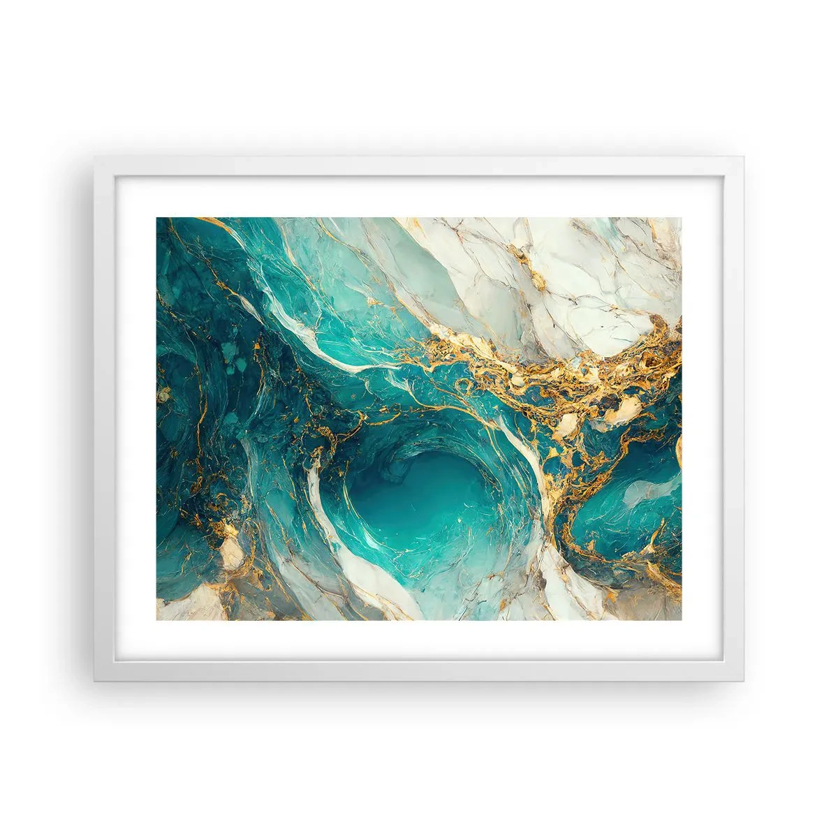 Plagát v bielom ráme - Kompozícia so zlatými žilami - 50x40 cm