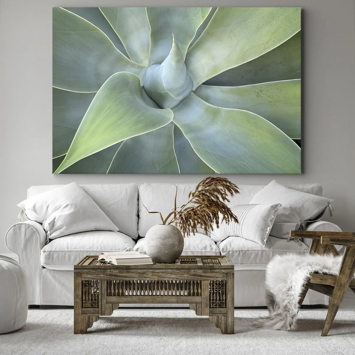 Obraz na plátne - Jemné listy agáve v odtieňoch zelenej - 70x50cm - Zrodenie zelene - Moderná nástenná dekorácia do obývacej izby a spálne ARTTOR
