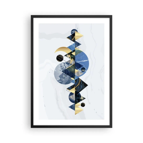 Plagát v čiernom ráme - Geometrická abstrakcia so zlatými a tmavomodrými prvkami - 50x70cm - Geometrická krajina - Moderná nástenná dekorácia do obývacej izby a spálne ARTTOR
