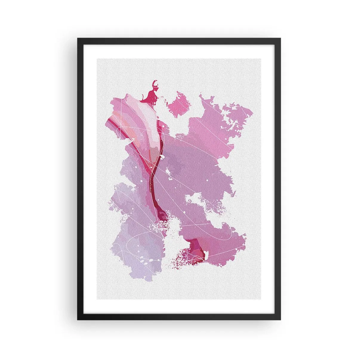 Plagát v čiernom ráme - Abstraktná mapa v odtieňoch ružovej a fialovej - 50x70cm - Mapa ružového sveta - Moderná nástenná dekorácia do obývacej izby a spálne ARTTOR