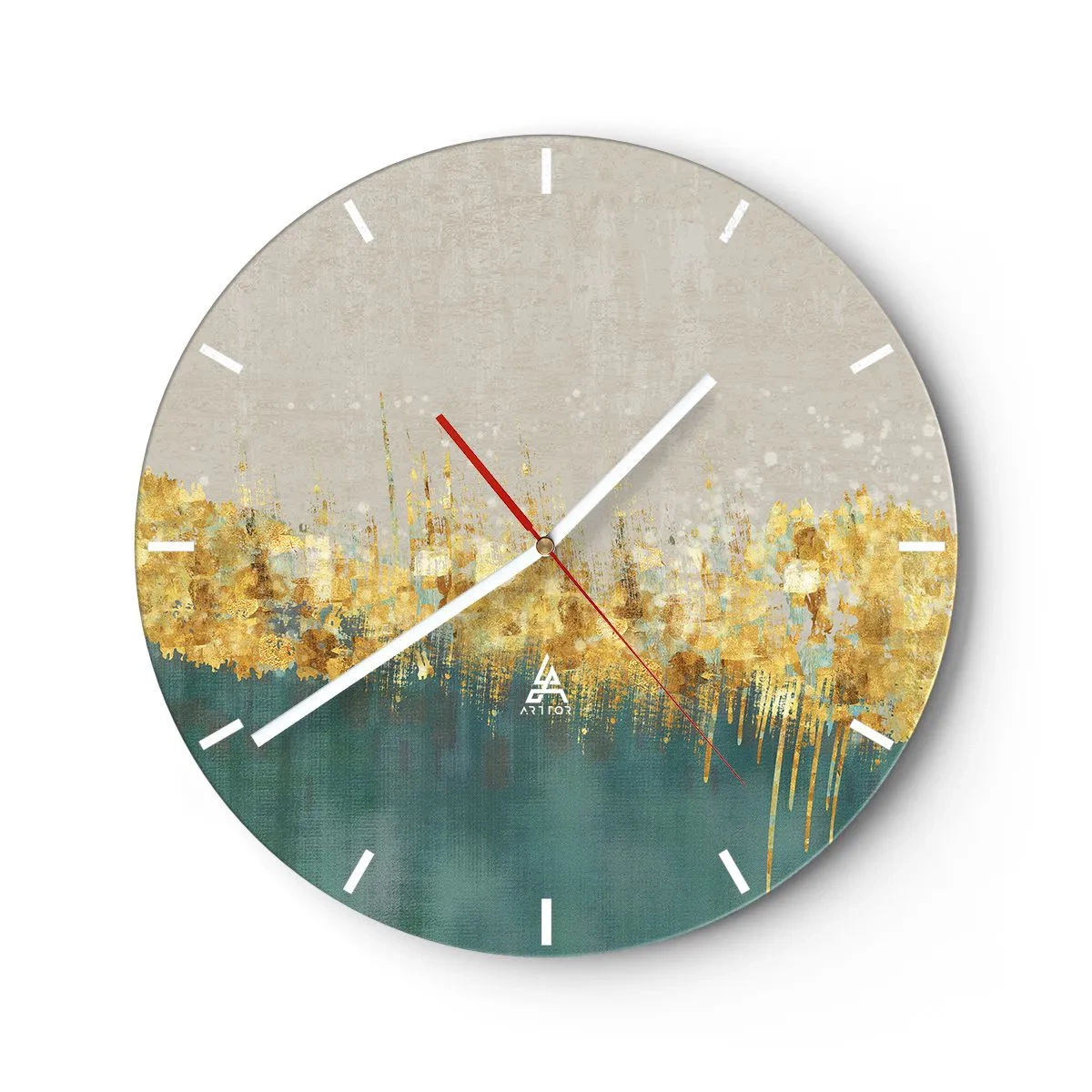 Nástenné hodiny - Zlatá abstraktná čiara oddeľujúca pozadie od zelene - 30x30cm - Zlatá hranica - Moderná nástenná dekorácia do obývacej izby, kuchyne a spálne ARTTOR