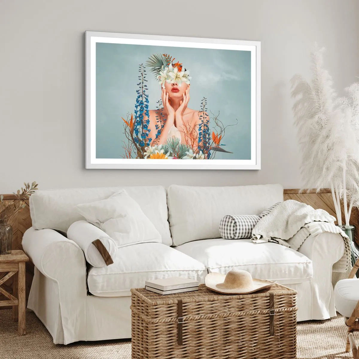 Plagát v bielom ráme - Žena – kvetina - 70x50 cm