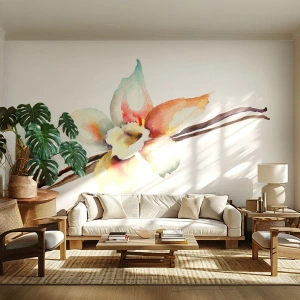 Fototapeta Premium Canvas - Farbičkou rozliata sladkosť - Vanilkový kvet, Kvetina, Vanilková tyčinka - 400x280 cm