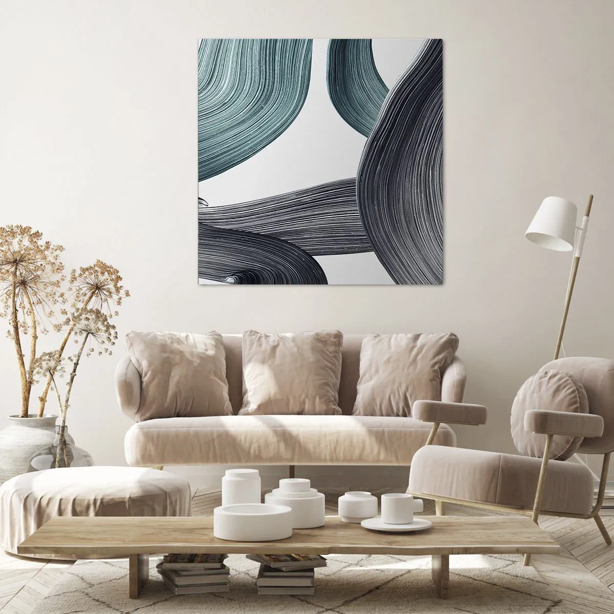 Obraz na plátne - Smaragdové a čierne vlny - 70x70 cm