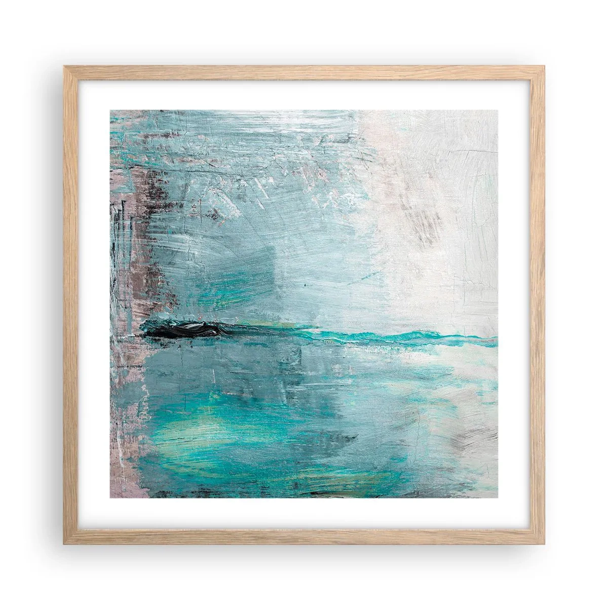 Plagát v ráme zo svetlého duba - Horizontálne v modrej - 50x50 cm