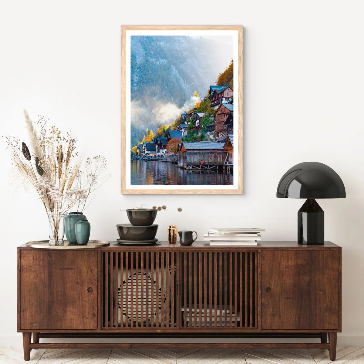 Plagát v ráme zo svetlého duba - Alpská krajina - 61x91 cm