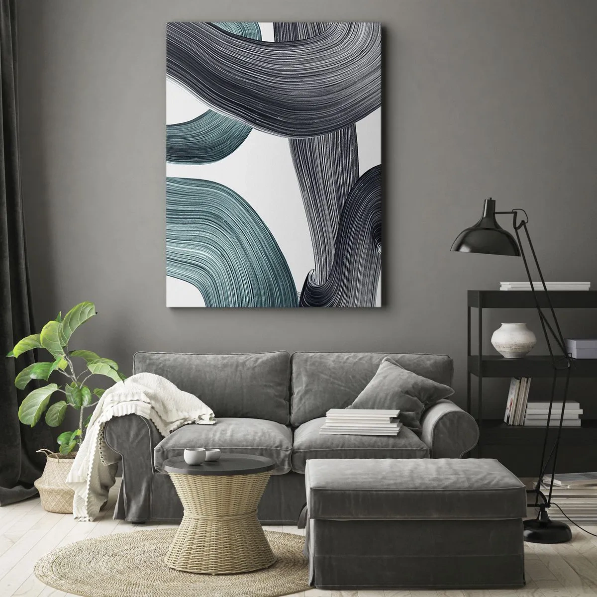 Obraz na plátne - Smaragdové a čierne vlny - 50x70 cm