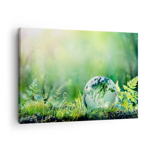 Obraz na plátne - Krištáľový glóbus uprostred zelene prírody - 70x50cm - Zelená planéta - Moderná nástenná dekorácia do obývacej izby a spálne ARTTOR