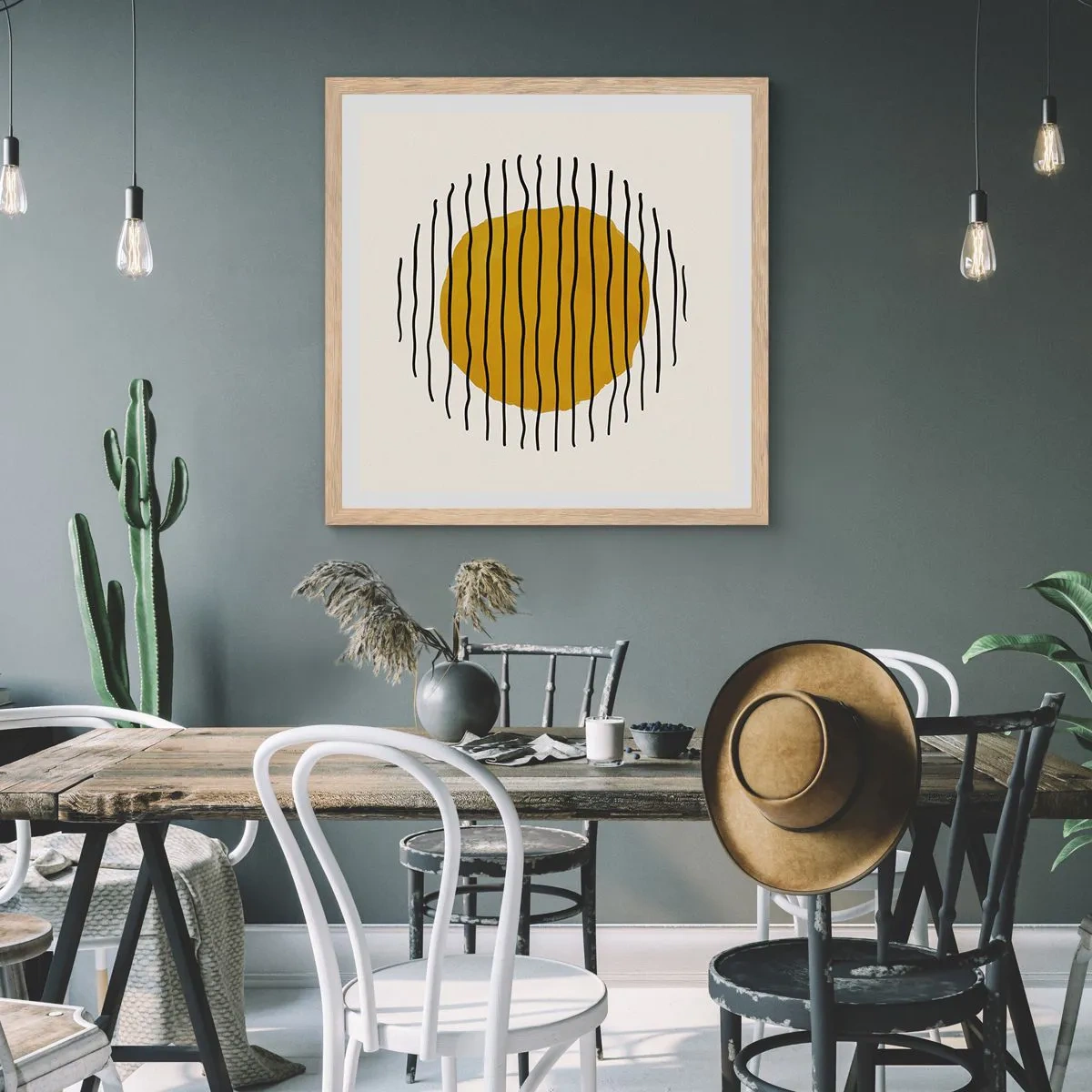 Plagát v ráme zo svetlého duba - Abstrakcia kmitajúca žiarom - 60x60 cm