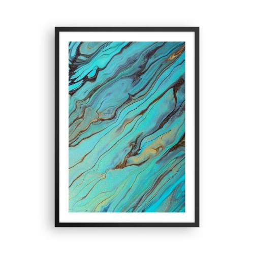 Plagát v čiernom ráme - Abstraktné vzory v odtieňoch tyrkysovej a zlatej - 50x70cm - Tyrkysový príliv - Moderná nástenná dekorácia do obývacej izby a spálne ARTTOR