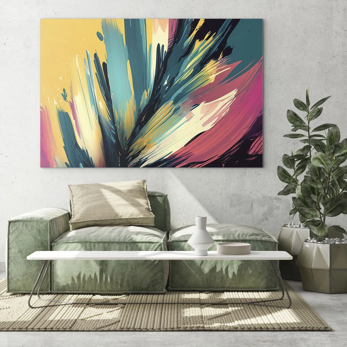 Obraz na skle - Dynamické ťahy štetcom v žiarivých farbách - 70x50cm - Kompozícia – explózia radosti - Moderná nástenná dekorácia do obývacej izby a spálne ARTTOR