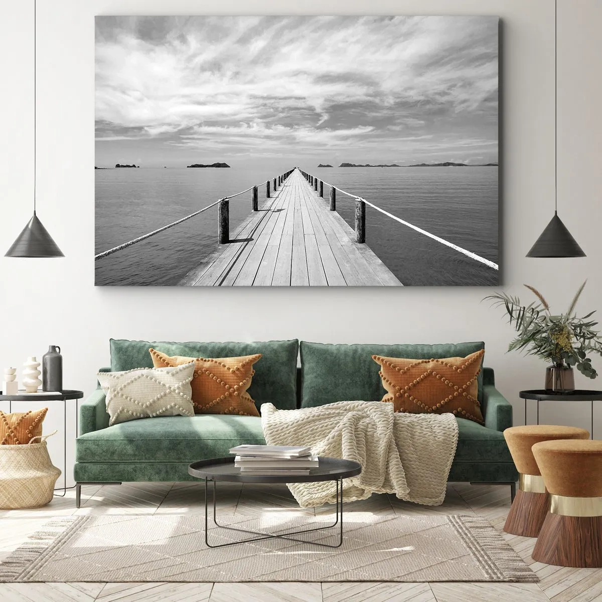 Obraz na plátne - Drevené mólo vedúce do diaľky nad pokojným morom - 70x50cm - Čo tak cesta… - Moderná nástenná dekorácia do obývacej izby a spálne ARTTOR