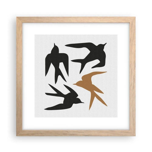 Plagát v ráme zo svetlého duba - Lastovičky - 30x30 cm