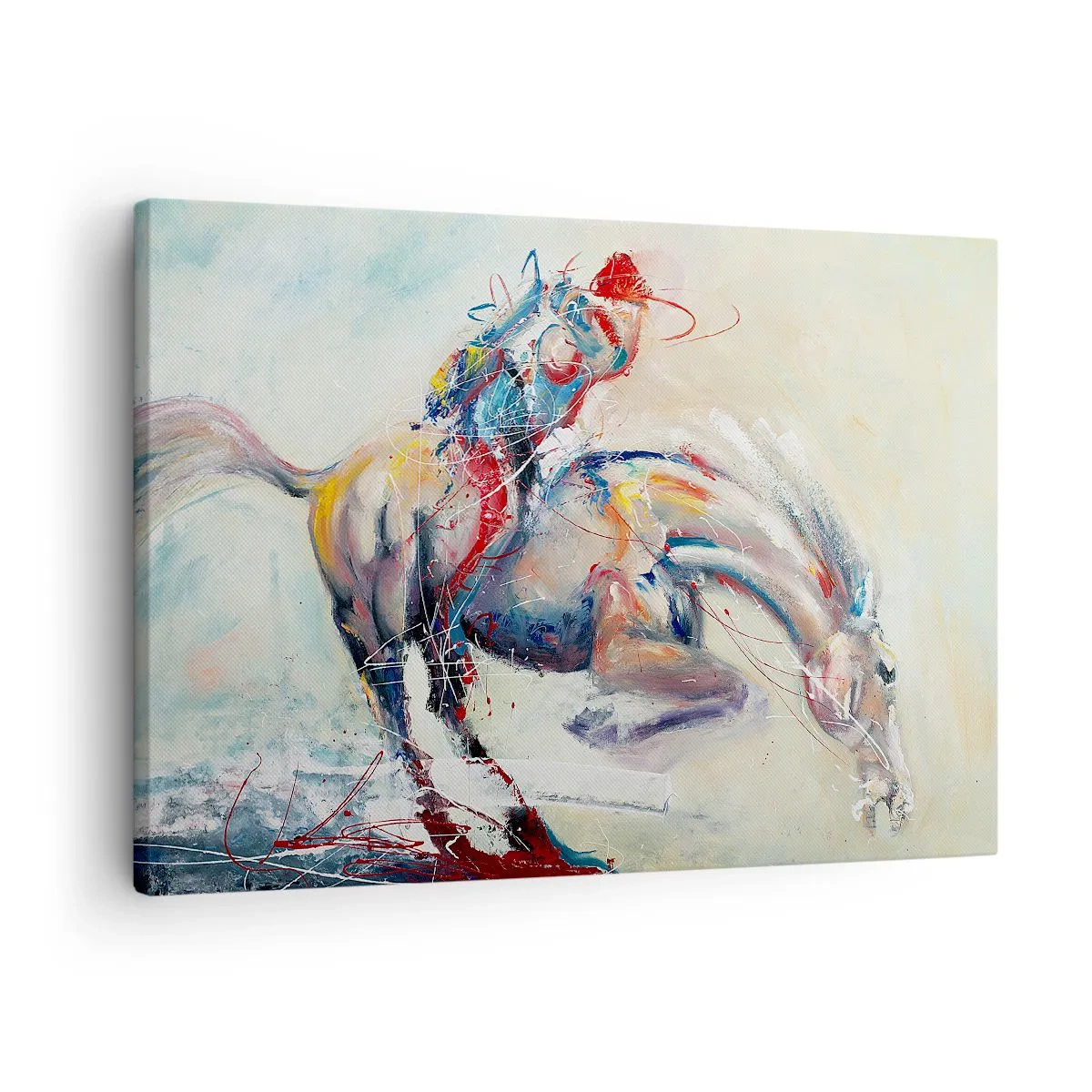 Obraz na plátne - Dynamický obraz koňa v abstraktnom umeleckom štýle. - 70x50cm - Drž sa, letíme - Moderná nástenná dekorácia do obývacej izby a spálne ARTTOR