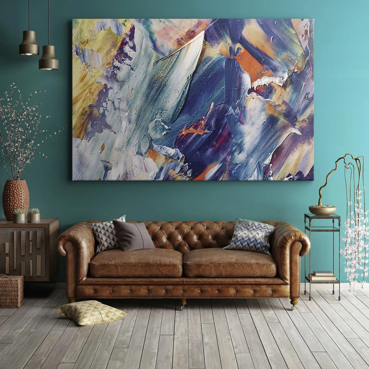 Obraz na plátne - Farebná abstrakcia s textúrou akrylovej farby - 70x50cm - Chaos farieb - Moderná nástenná dekorácia do obývacej izby a spálne ARTTOR