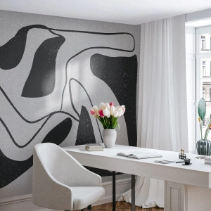 Fototapeta Standard Eco - Čiernobiela abstrakcia s organickými líniami - 100x70cm - Abstraktná hra v labyrinte - Moderná nástenná dekorácia do obývacej izby a spálne ARTTOR
