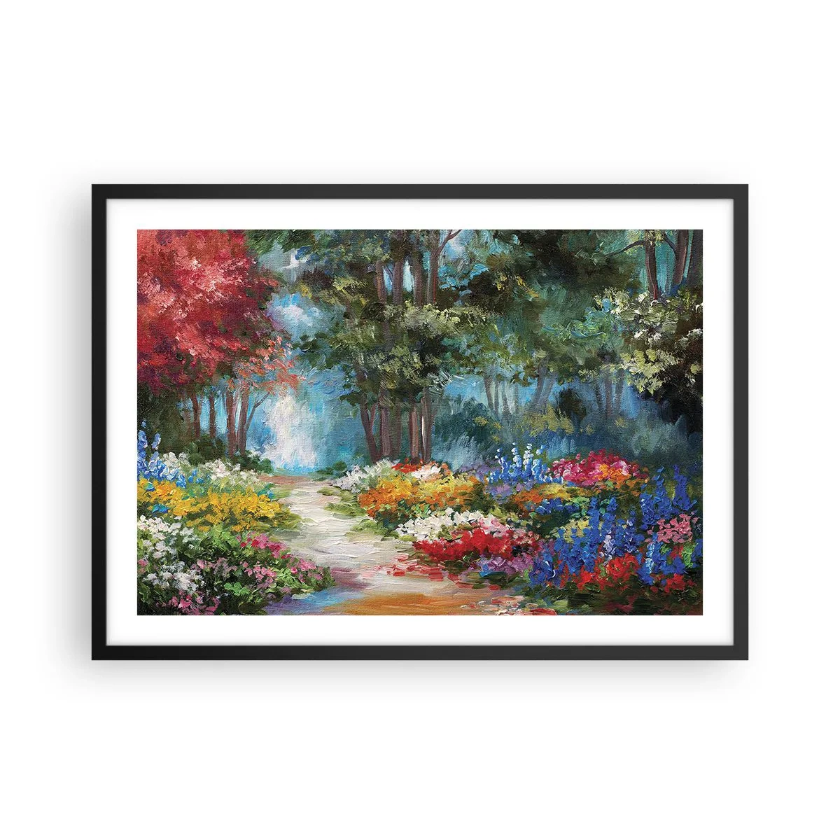 Plagát v čiernom ráme - Lesná záhrada, kvetinový les - 70x50 cm