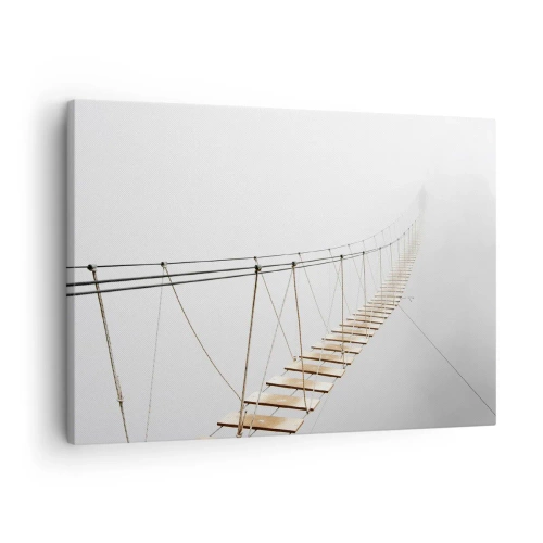 Obraz na plátne - Visutý most v hmle z minimalistickej perspektívy - 70x50cm - Kam vás zavedie? - Moderná nástenná dekorácia do obývacej izby a spálne ARTTOR