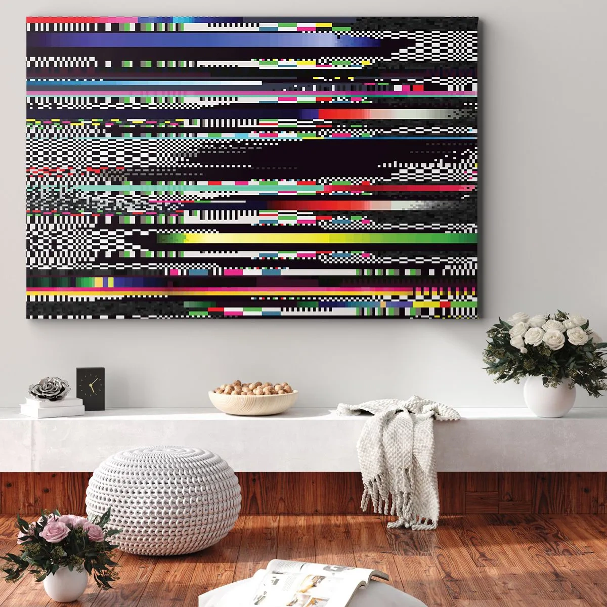Obraz na plátne - Farebné čiary a pixely v abstraktnom štýle - 70x50cm - Kontrolný obraz skutočnosti - Moderná nástenná dekorácia do obývacej izby a spálne ARTTOR