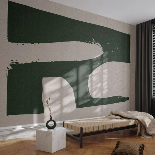 Fototapeta Standard Eco - Minimalistická forma v zelenej farbe na svetlom pozadí - 100x70cm - Zálivy v bielom - Moderná nástenná dekorácia do obývacej izby a spálne ARTTOR