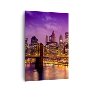 Obraz na plátne - Fialovo-zlatý Manhattan - 70x100 cm
