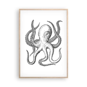 Plagát v ráme zo svetlého duba - Tancujúca s vlnami - 70x100 cm