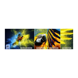 Vzorka samolepiacej fototapety Deluxe Sticker - V modro-zlatom prachu - Papagáj, Abstrakcia, Kus - 100x30 cm