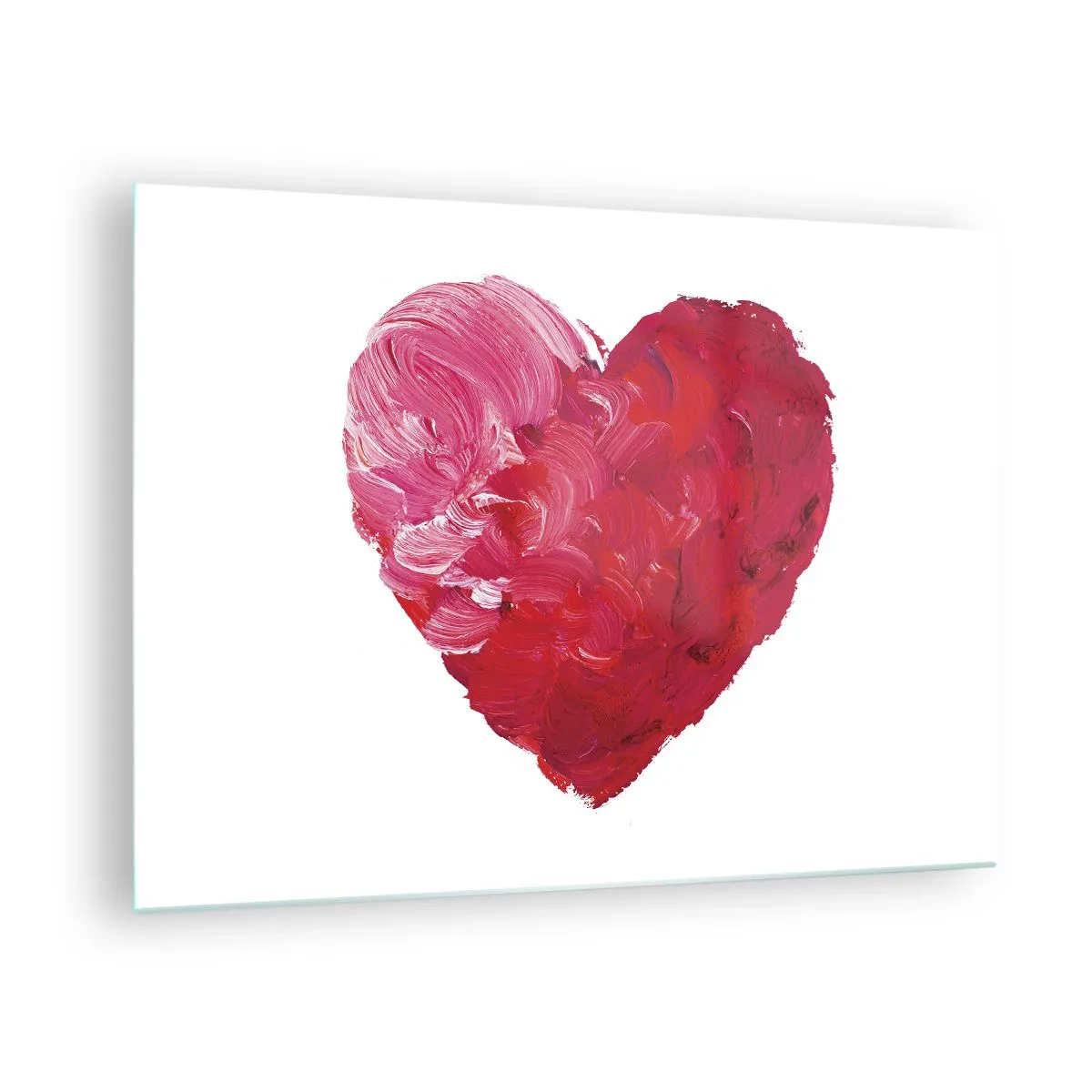 Obraz na skle - Abstraktné srdce maľované červenými ťahmi - 70x50cm - All you need is love - Moderná nástenná dekorácia do obývacej izby a spálne ARTTOR