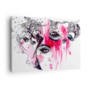 Obraz na plátne - Abstraktná tvár v odtieňoch ružovej a čiernej - 70x50cm - Abstraktné oči - Moderná nástenná dekorácia do obývacej izby a spálne ARTTOR