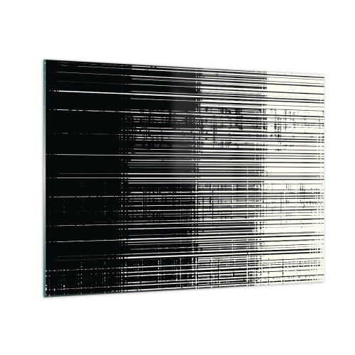 Obraz na skle - Čiernobiela abstrakcia s horizontálnymi čiarami vytvárajúcimi gradient - 70x50cm - Vlny a vibrácie - Moderná nástenná dekorácia do obývacej izby a spálne ARTTOR