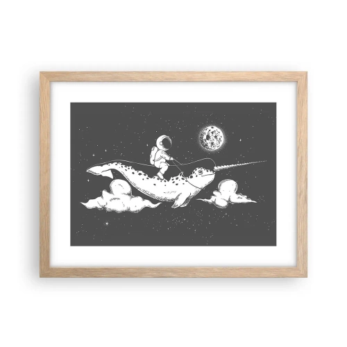 Plagát v ráme zo svetlého duba - Vesmírny jazdec - 40x30 cm