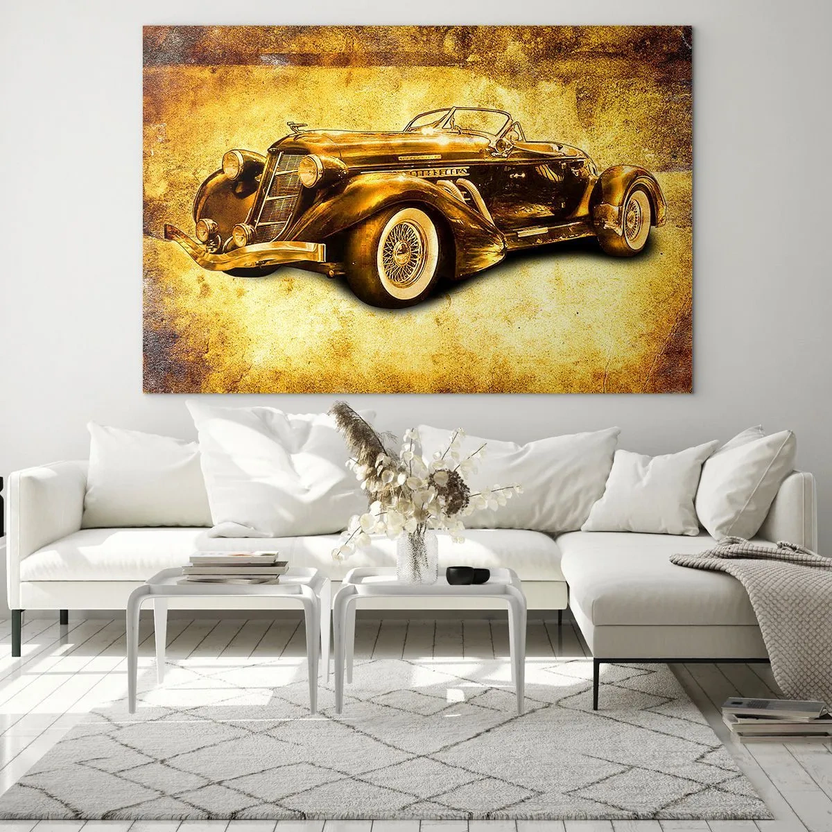 Obraz na skle - Veteránsky kabriolet na vintage pozadí - 70x50cm - Elita elít - Moderná nástenná dekorácia do obývacej izby a spálne ARTTOR