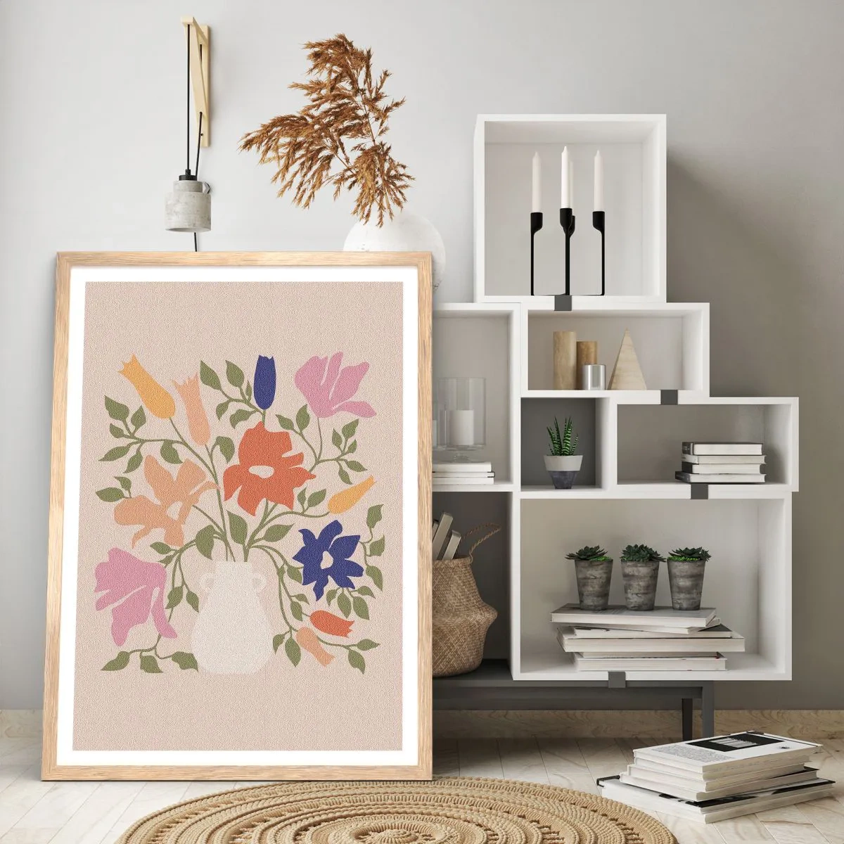Plagát v ráme zo svetlého duba - Jemná kytica - 50x70 cm