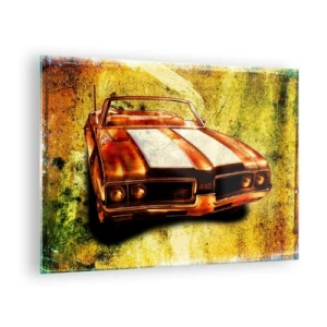 Obraz na skle - Vintage športový kabriolet na umeleckom pozadí - 70x50cm - Sila začarovaná do tvarov - Moderná nástenná dekorácia do obývacej izby a spálne ARTTOR