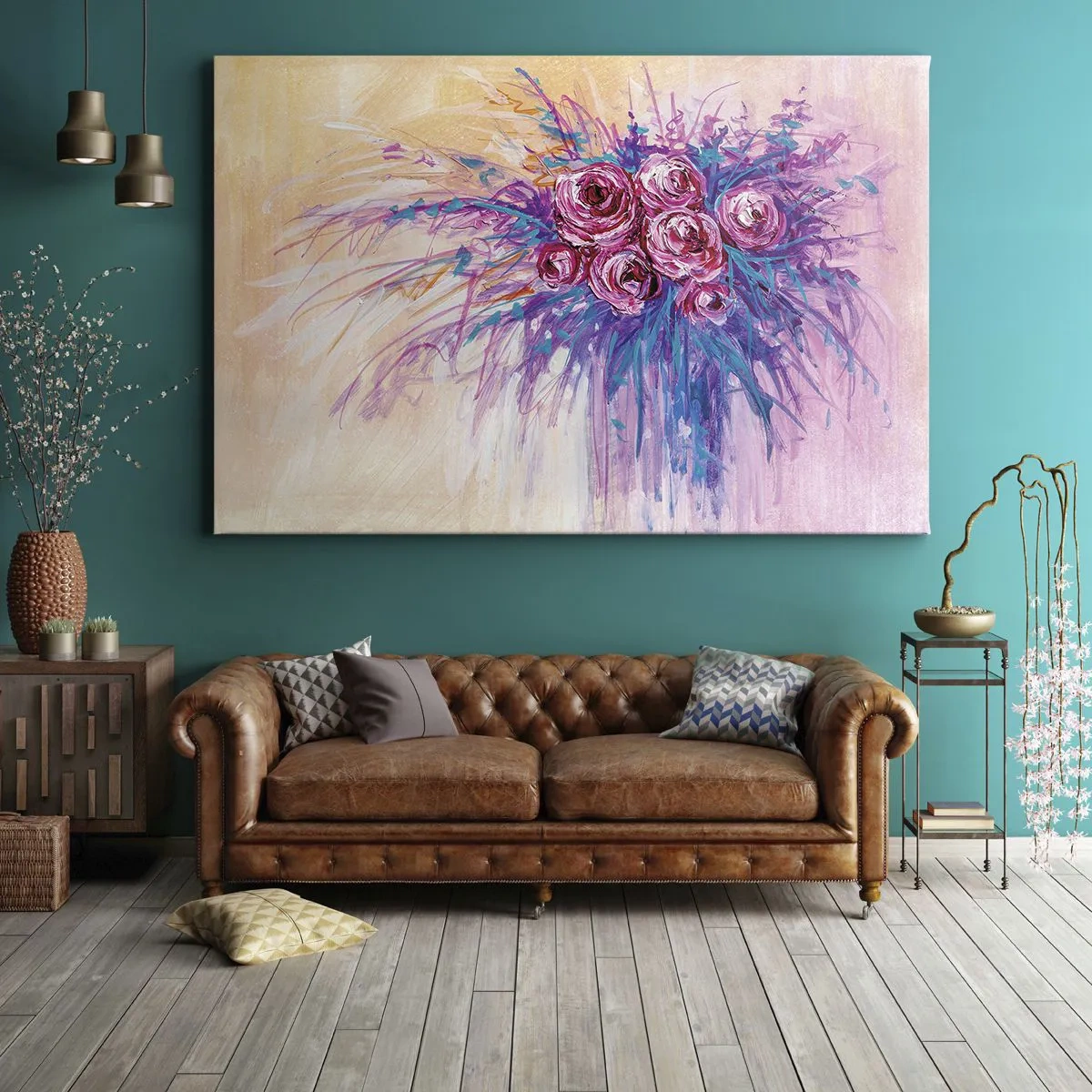 Obraz na plátne - Kytica ruží v pastelových farbách - 70x50cm - Ružová fontána - Moderná nástenná dekorácia do obývacej izby a spálne ARTTOR