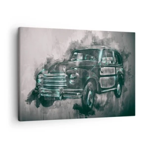 Obraz na plátne - Klasické retro auto s umeleckým pozadím - 70x50cm - Ctený predok - Moderná nástenná dekorácia do obývacej izby a spálne ARTTOR