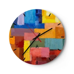Nástenné hodiny - Farebné obdĺžniky s textúrou olejovej farby na ciferníku hodín - 30x30cm - Každý iný, všetky farebné - Moderná nástenná dekorácia do obývacej izby, kuchyne a spálne ARTTOR