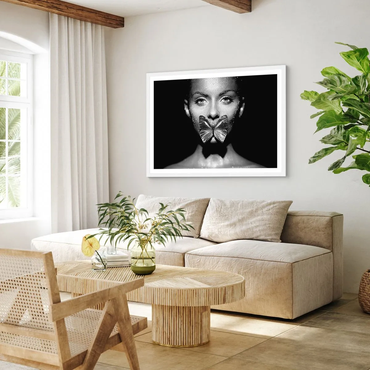 Plagát v bielom ráme - Motýlí bozk - 100x70 cm