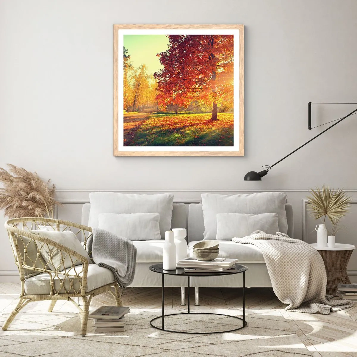 Plagát v ráme zo svetlého duba - Červené je krásne - 60x60 cm