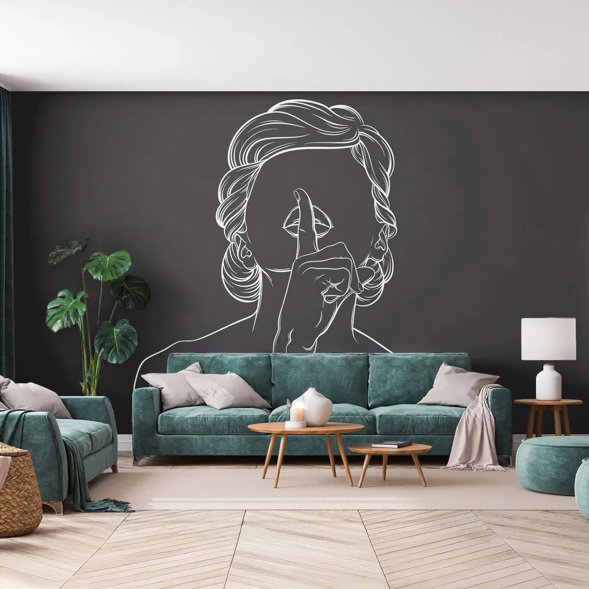 Fototapeta Premium Canvas - Krása rozkvitá v tichu - Žena, Kreslenie, Linka - 250x175 cm