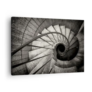 Obraz na plátne - Čiernobiele točité schodisko v modernom štýle - 70x50cm - Hore po schodoch, dole po schodoch - Moderná nástenná dekorácia do obývacej izby a spálne ARTTOR