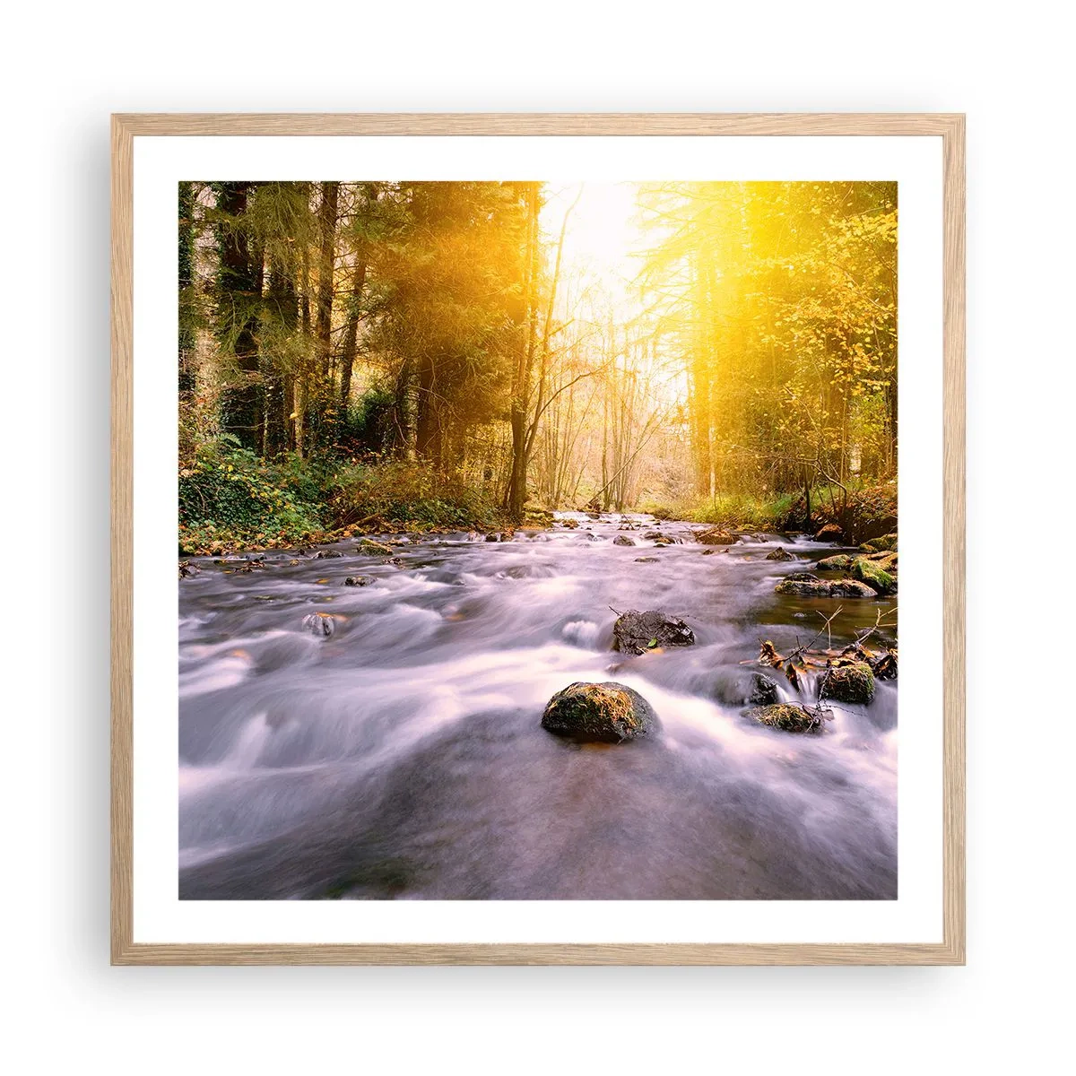 Plagát v ráme zo svetlého duba - Malachit v strieborno-zlatej podobe - 60x60 cm