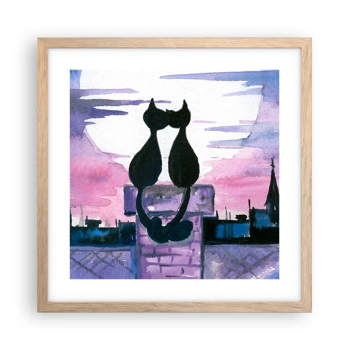 Plagát v ráme zo svetlého duba - Rendez-vous pod mesiacom - 40x40 cm