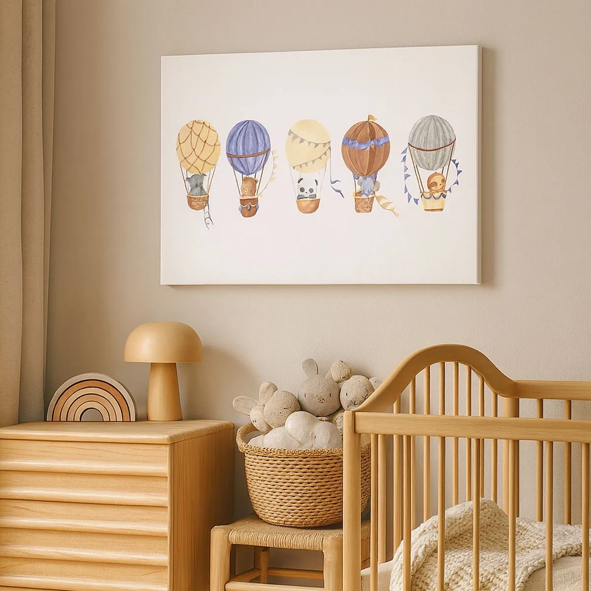 Obraz na plátne - Roztomilé zvieratká v balónoch na bielom pozadí - 70x50cm - Priatelia na cestách - Moderná nástenná dekorácia do obývacej izby a spálne ARTTOR