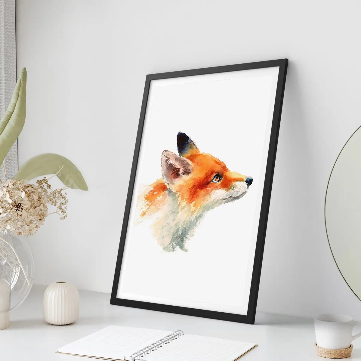 Plagát v čiernom ráme - Akvarelová portrét líšky červenej - 50x70cm - Opatrnosti nie je nikdy dosť - Moderná nástenná dekorácia do obývacej izby a spálne ARTTOR