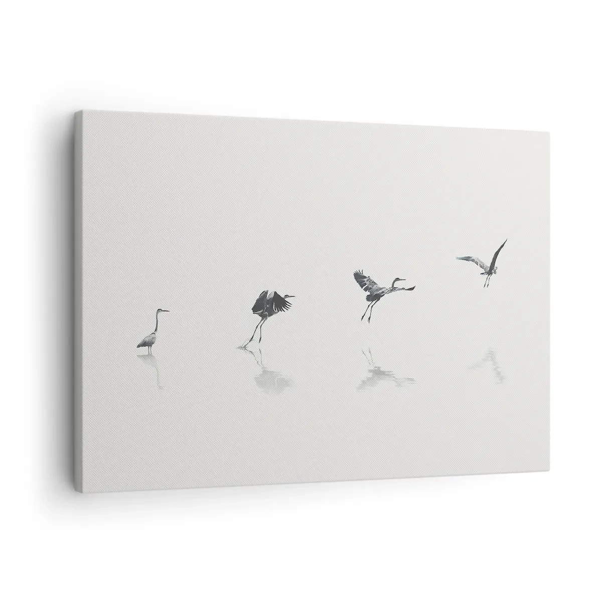 Obraz na plátne - Štyri siluety vtákov sa odrážajú v pokojnej vode - 70x50cm - Štyri jednoduché kroky - Moderná nástenná dekorácia do obývacej izby a spálne ARTTOR