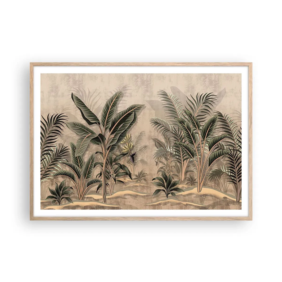 Plagát v ráme zo svetlého duba - Rytina v koloniálnom štýle - 100x70 cm