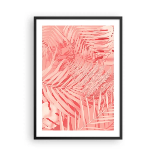 Plagát v čiernom ráme - Ružová papraď a palmové listy na pastelovom pozadí - 50x70cm - Ružový koncept - Moderná nástenná dekorácia do obývacej izby a spálne ARTTOR