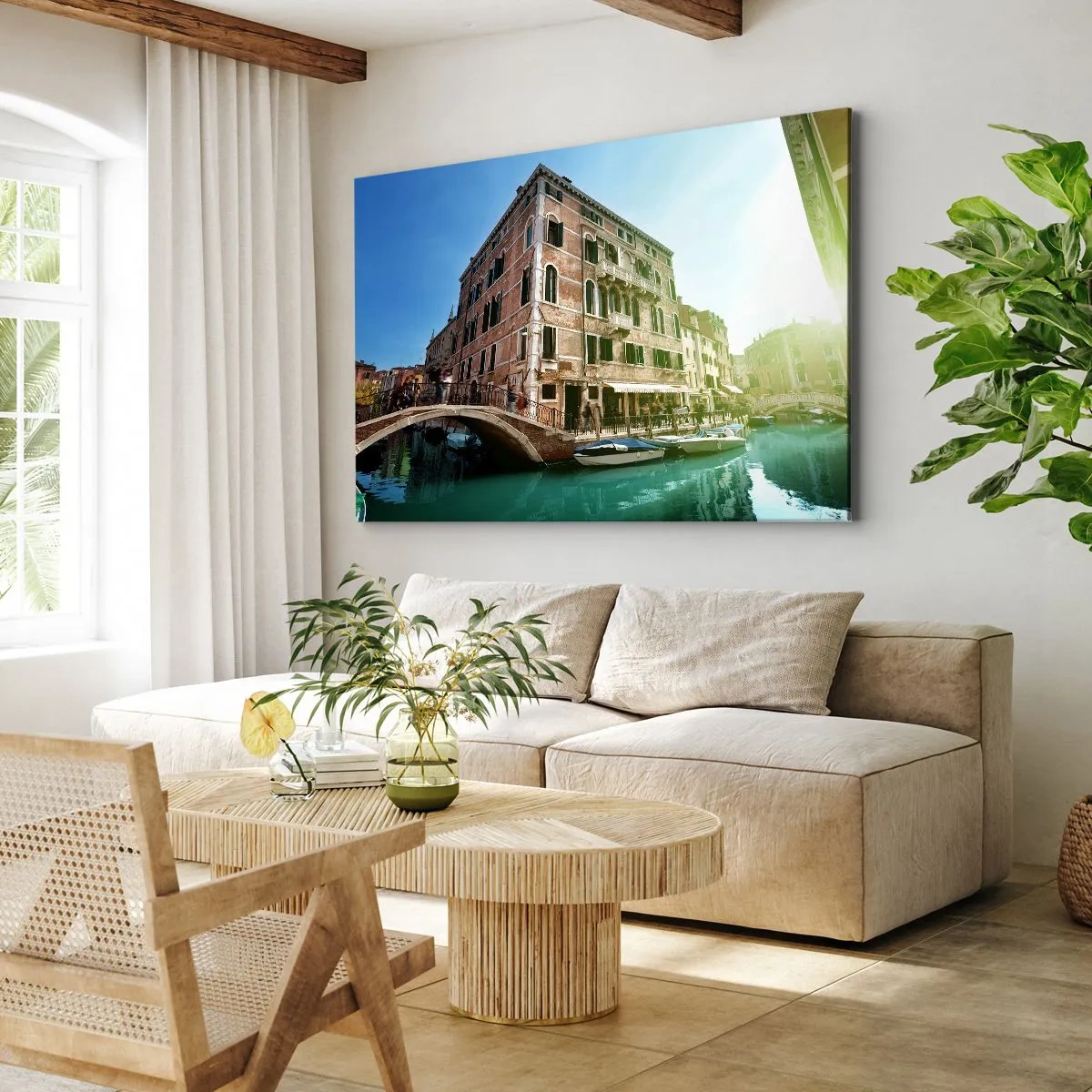 Obraz na plátne - Benácky most a kanál s historickou architektúrou - 70x50cm - Benátky - Amore Mio - Moderná nástenná dekorácia do obývacej izby a spálne ARTTOR